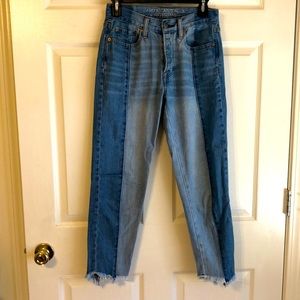 Two-Tone High-Waisted Cropped Jeans